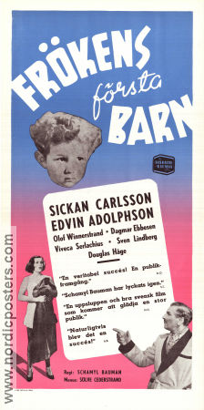 Frökens första barn 1950 poster Sickan Carlsson Edvin Adolphson Olof Winnerstrand Schamyl Bauman Barn