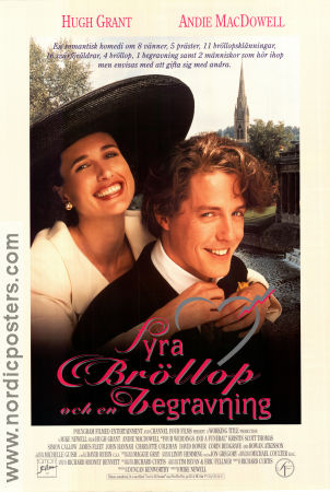 Fyra bröllop och en begravning 1993 poster Hugh Grant Andie MacDowell James Fleet Mike Newell Romantik