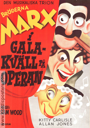 Galakväll på operan 1935 poster The Marx Brothers Bröderna Marx Groucho Marx Chico Marx Harpo Marx Sam Wood Musikaler Affischkonstnär: Walter Bjorne Rökning