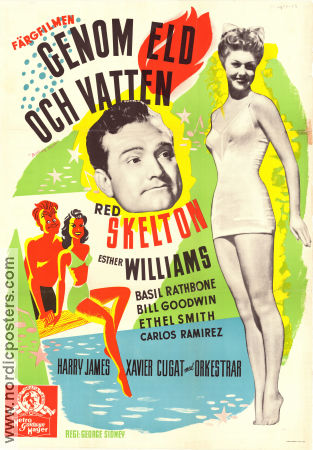 Genom eld och vatten 1944 poster Esther Williams Red Skelton Basil Rathbone George Sidney Musikaler