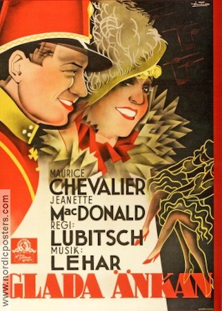 Glada änkan 1934 poster Maurice Chevalier Jeanette MacDonald Edward Everett Horton Ernst Lubitsch Musikaler