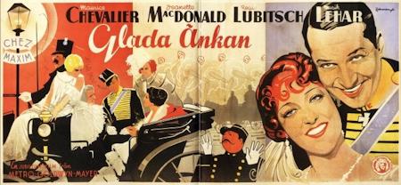 Glada änkan 1934 poster Maurice Chevalier Jeanette MacDonald Edward Everett Horton Ernst Lubitsch Musikaler