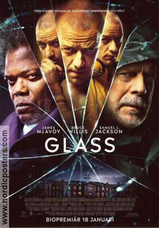 Glass 2019 poster James McAvoy Bruce Willis Samuel L Jackson M Night Shyamalan