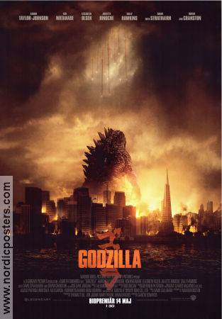 Godzilla 2014 poster Aaron Taylor-Johnson Elizabeth Olsen Bryan Cranston Gareth Edwards Dinosaurier och drakar
