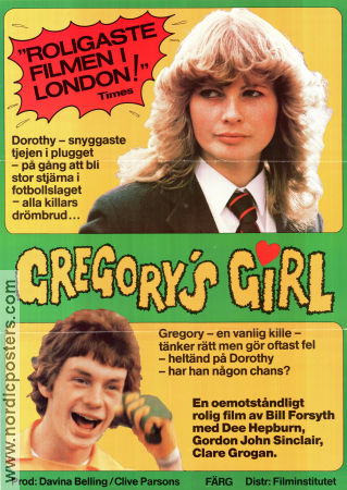 Gregory´s Girl 1980 poster John Gordon Sinclair Dee Hepburn Jake D´Arcy Bill Forsyth Skola