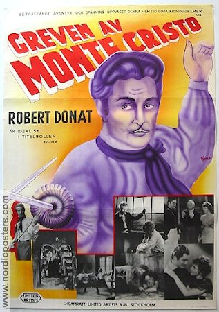 Greven av Monte Christo 1934 poster Robert Donat Text: Alexander Dumas