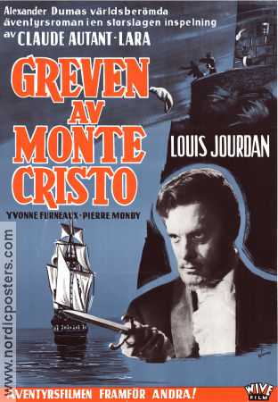 Greven av Monte Cristo 1961 poster Louis Jourdan Yvonne Furneaux Pierre Mondy Claude Autant-Lara Äventyr matinée