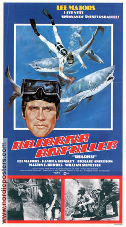 Hajarna anfaller 1977 poster Lee Majors Richard Anderson Martin E Brooks Pamela Hensley Alan J Levi Fiskar och hajar Från TV