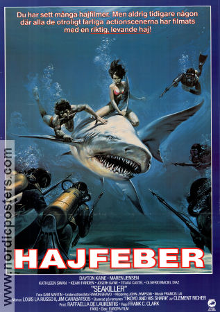 Hajfeber 1981 poster Dayton Kane Maren Jensen Frank C Clark Fiskar och hajar Dykning