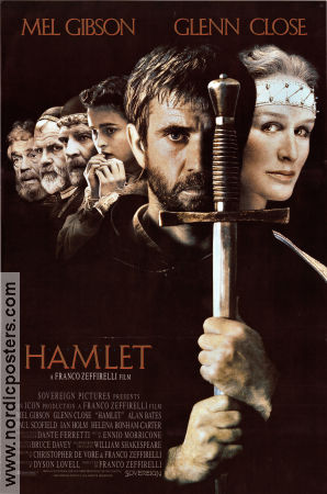 Hamlet 1990 poster Mel Gibson Glenn Close Alan Bates Franco Zeffirelli Text: William Shakespeare