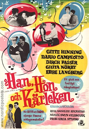 Han hon och kärleken 1962 poster Gitte Henning Dirch Passer Dario Campeotto Ghita Nörby Danmark