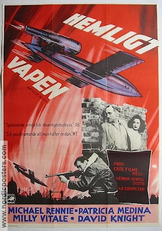 Hemligt vapen 1958 poster Michael Rennie Patricia Medina Milly Vitale Vernon Sewell Krig