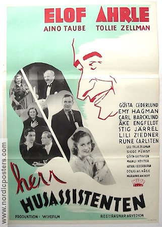 Herr husassistenten 1938 poster Elof Ahrle Aino Taube Tollie Zellman Lili Ziedner Stig Järrel Ragnar Arvedson