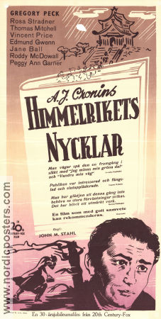 Himmelrikets nycklar 1944 poster Gregory Peck Thomas Mitchell Vincent Price John M Stahl