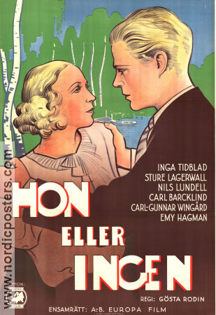 Hon eller ingen 1934 poster Inga Tidblad Sture Lagerwall Carl Barcklind Nils Lundell Emy Hagman Gösta Rodin