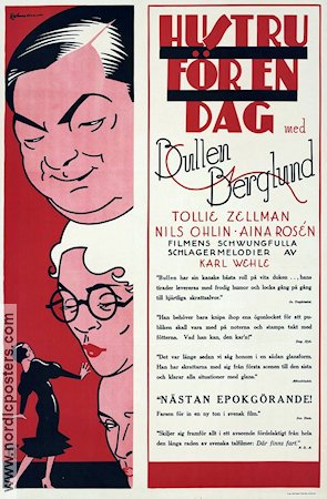 Hustru för en dag 1933 poster Bullen Berglund Aina Rosén Greta Tegnér Gösta Rodin Eric Rohman art