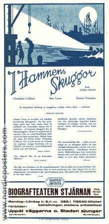 I hamnens skuggor 1933 poster Ben Lyon Claudette Colbert Ernest Torrence James Cruze