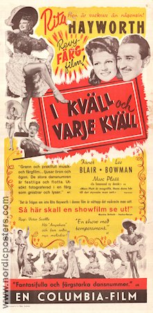 I kväll och varje kväll 1945 poster Rita Hayworth Janet Blair Musikaler