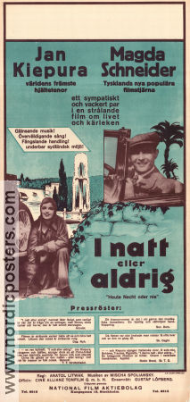 I natt eller aldrig 1932 poster Jan Kiepura Magda Schneider Anatole Litvak