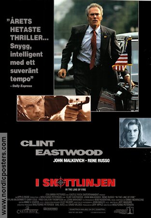 I skottlinjen 1993 poster Clint Eastwood John Malkovich Rene Russo Wolfgang Petersen Vapen