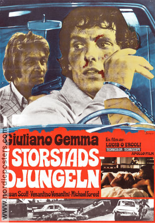 I storstadsdjungeln 1973 poster Giuliano Gemma Susan Scott Venantino Venantini Luciano Ercoli Bilar och racing