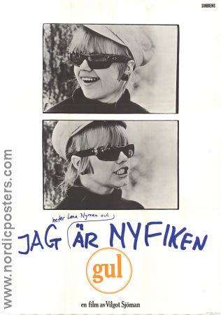 Jag är nyfiken gul 1967 poster Lena Nyman Börje Ahlstedt Vilgot Sjöman Filmbolag: Sandrews Kultfilmer Politik Glasögon