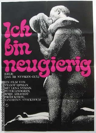 Jag är nyfiken gul 1967 poster Lena Nyman Börje Ahlstedt Vilgot Sjöman Filmbolag: Sandrews Kultfilmer Politik Glasögon