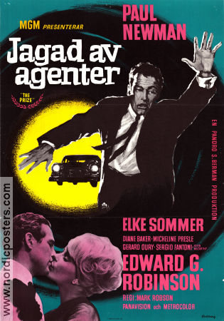 Jagad av agenter 1963 poster Paul Newman Elke Sommer Edward G Robinson Mark Robson Affischkonstnär: Anders Gullberg Agenter