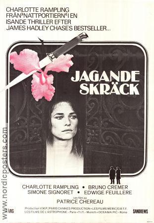 Jagande skräck 1975 poster Charlotte Rampling Bruno Cremer Edwige Feuillere Patrice Chéreau Text: James Hadley Chase