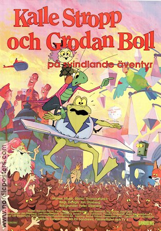 Kalle Stropp och Grodan Boll på svindlande äventyr 1991 poster Jan Gissberg Text: Thomas Funck Flyg Från serier Från TV Animerat