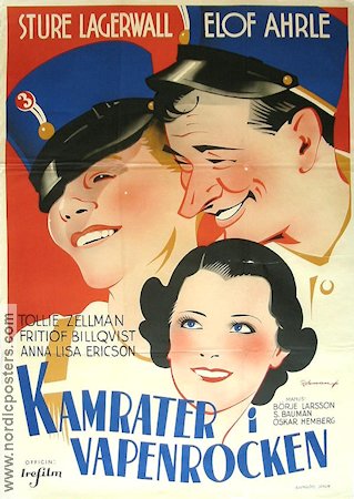 Kamrater i vapenrocken 1938 poster Sture Lagerwall Elof Ahrle Annalisa Ericson Eric Rohman art