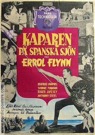 Kaparen på spanska sjön 1953 poster Errol Flynn Beatrice Campbell Roger Livesey Anthony Steel William Keighley Äventyr matinée