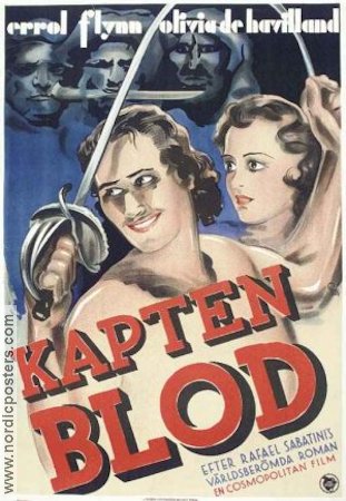 Kapten Blod 1935 poster Errol Flynn Olivia de Havilland Basil Rathbone Äventyr matinée