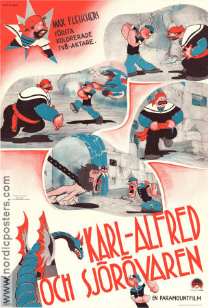 Karl-Alfred och sjörövaren 1936 poster Jack Mercer Dave Fleischer Animerat