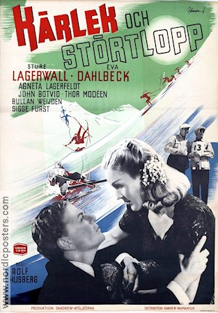 Kärlek och störtlopp 1946 poster Sture Lagerwall Eva Dahlbeck Kenne Fant Rolf Husberg Berg Vintersport