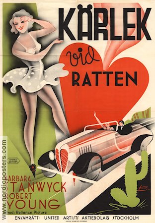 Kärlek vid ratten 1935 poster Barbara Stanwyck Bilar och racing