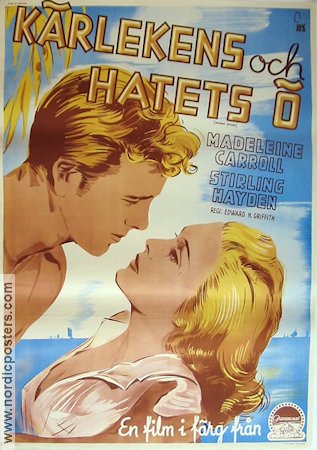 Kärlekens och hatets ö 1942 poster Madeleine Carroll Stirling Hayden Affischkonstnär: Gösta Åberg Strand