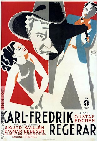 Karl-Fredrik regerar 1934 poster Sigurd Wallén Dagmar Ebbesen Gull-Maj Norin Affischkonstnär: Birger Lundqvist Art Deco Politik