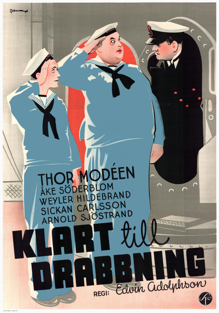 Klart till drabbning 1937 poster Thor Modéen Åke Söderblom Weyler Hildebrand Sickan Carlsson Edvin Adolphson Skepp och båtar Eric Rohman art