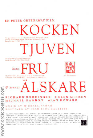 Kocken tjuven hans fru och hennes älskare 1989 poster Helen Mirren Peter Greenaway