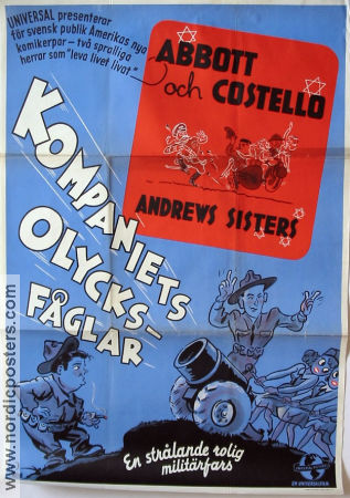 Kompaniets olycksfåglar 1941 poster Abbott and Costello Lee Bowman Andrews Sisters Arthur Lubin