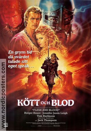 Kött och blod 1985 poster Rutger Hauer Jennifer Jason Leigh Paul Verhoeven Svärd och sandal