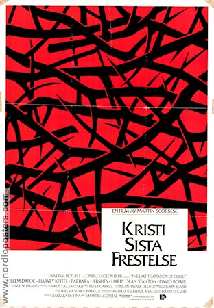 Kristi sista frestelse 1988 poster Willem Dafoe Harvey Keitel David Bowie Martin Scorsese Religion