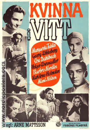 Kvinna i vitt 1949 poster Margareta Fahlén Georg Lokkeberg Eva Dahlbeck Arne Mattsson Medicin och sjukhus