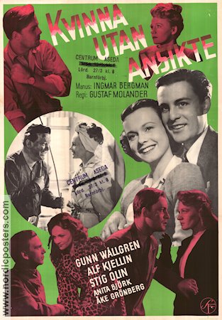 Kvinna utan ansikte 1947 poster Alf Kjellin Gunn Wållgren Anita Björk Stig Olin Åke Grönberg Ingmar Bergman