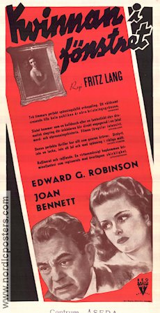 Kvinnan i fönstret 1944 poster Edward G Robinson Joan Bennett Raymond Massey Fritz Lang Film Noir