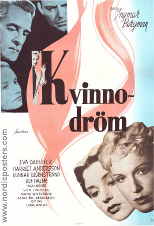 Kvinnodröm 1954 poster Eva Dahlbeck Harriet Andersson Gunnar Björnstrand Ulf Palme Inga Landgré Ingmar Bergman Filmbolag: Sandrews