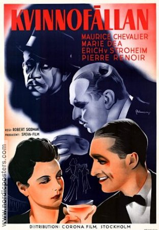 Kvinnofällan 1939 poster Maurice Chevalier Erich von Stroheim Pierre Renoir Marie Déa Robert Siodmak Musikaler