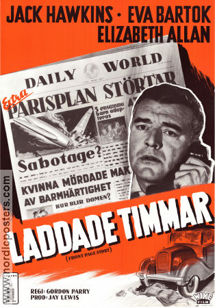 Laddade timmar 1954 poster Jack Hawkins Elizabeth Allan Eva Bartok Gordon Parry Tidningar