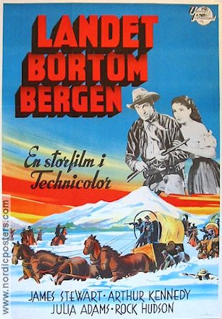 Landet bortom bergen 1952 poster James Stewart Rock Hudson Arthur Kennedy Anthony Mann Berg